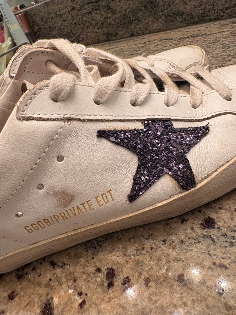 Golden Goose White Sneakers with Black Glitter Star - Picture 7 of 9